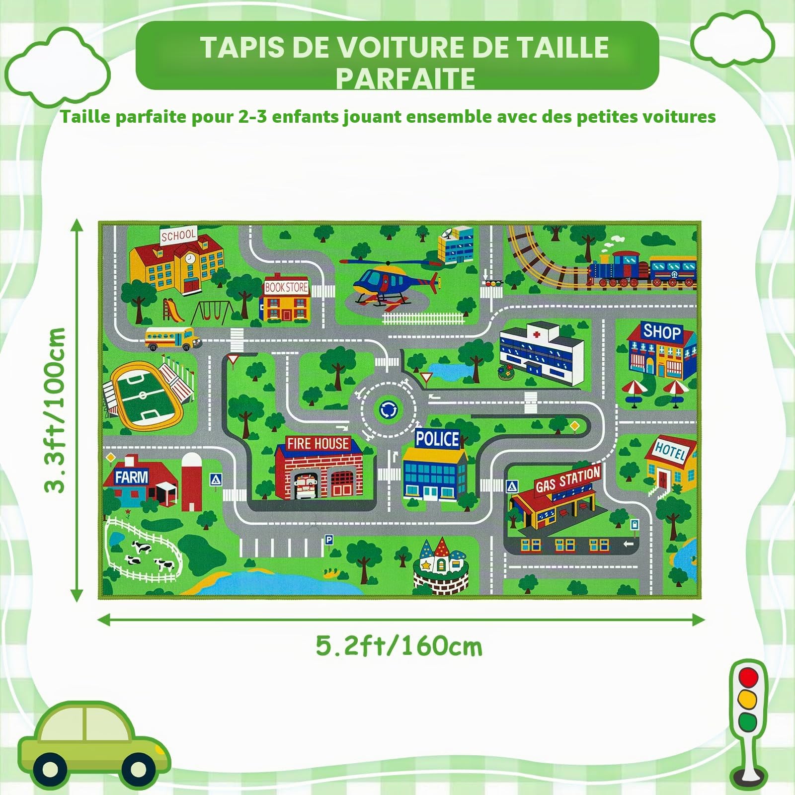 Capslpad – Tapis éducatif et de jeu pour enfants imprimé carte de la ville, pour garçons et filles, pour salles de jeux et chambres, 160 x 100 cm