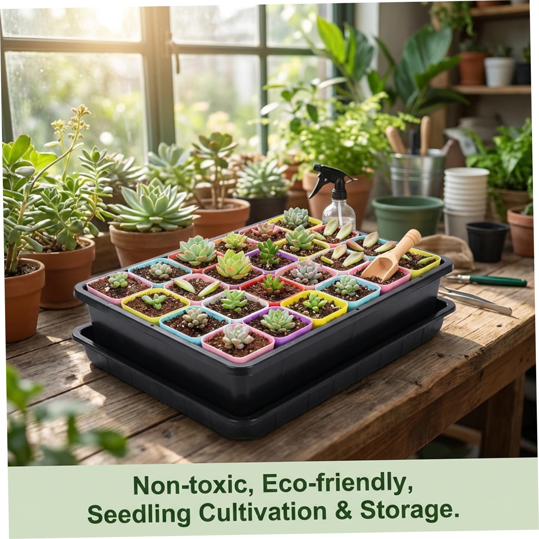 Bandejas de bloqueo de suelo, paquete de 5 bandejas de bloqueo de suelo con bandeja de goteo, cultivo de plantas espesadas, bandeja de plantas versátil para inicio de semillas, microverdes, suculenta