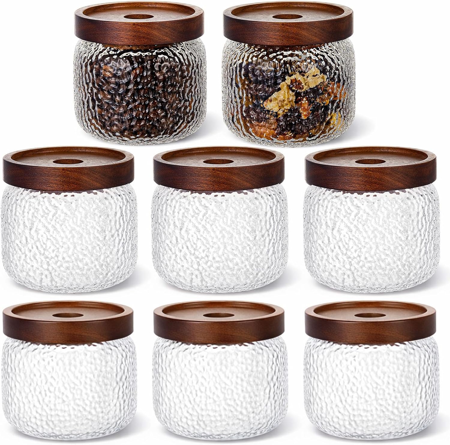 LemonRoad 8 Pack 10 oz Glass Jars with Lid Vintage Decorative Glass Storage Jars Airtight Canister Wide Mouth Anti Slip Food Containers for Kitchen Coffee Nuts Sugar Candy Cookie Tea Spices Oats