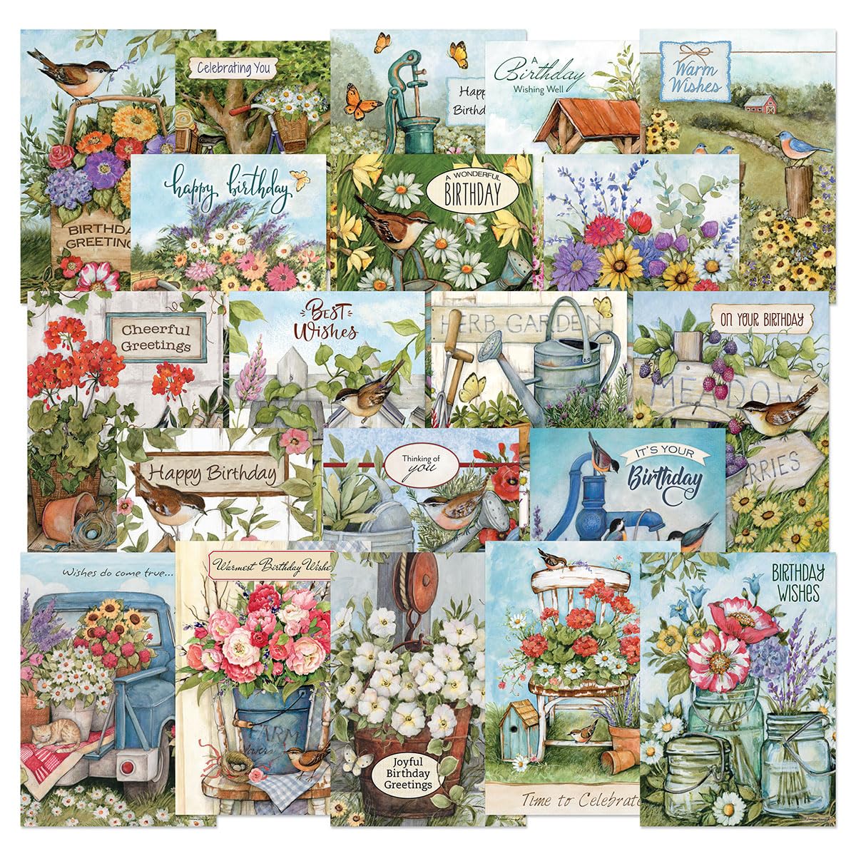 Current Birthday Wishes Greeting Card Value Pack - Set of 20, 10 Unique Designs, Large 5 x 7 Inch Cards, Sentiments Inside, Envelopes Included