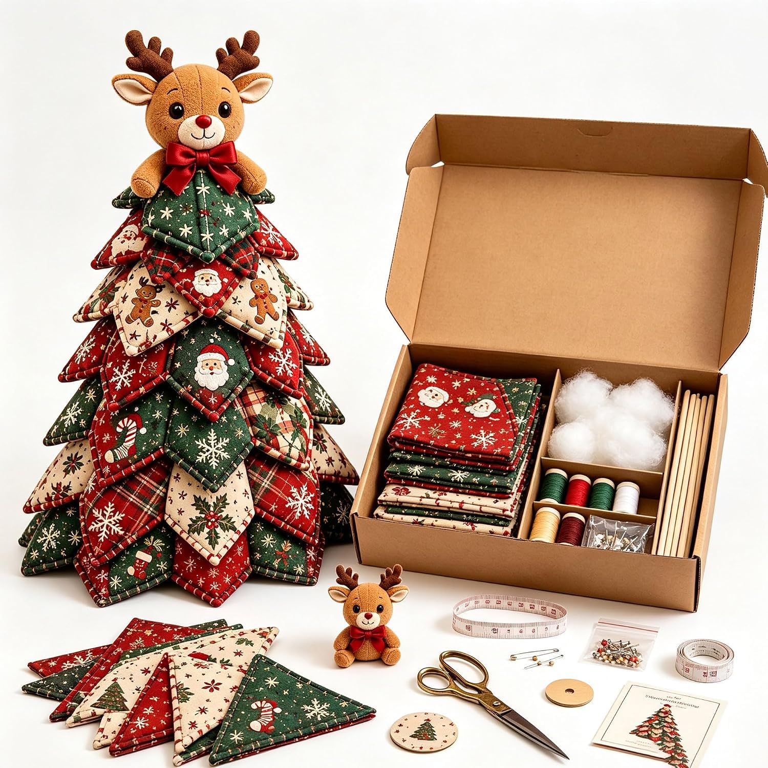 DIY Quilted Christmas Tree Kit, 3D Fabric Patchwork Craft Set for Beginners, Handmade Tabletop Holiday Decor, Ideal for Home Mantel Table Office Display，*A
