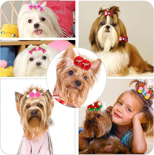 Miniatura 2 de Mruq pet 100 lazos para el pelo de perro, lazos a granel para perros pequeños con bandas de goma, lazos para el pelo de perros pequeños, mezcla de