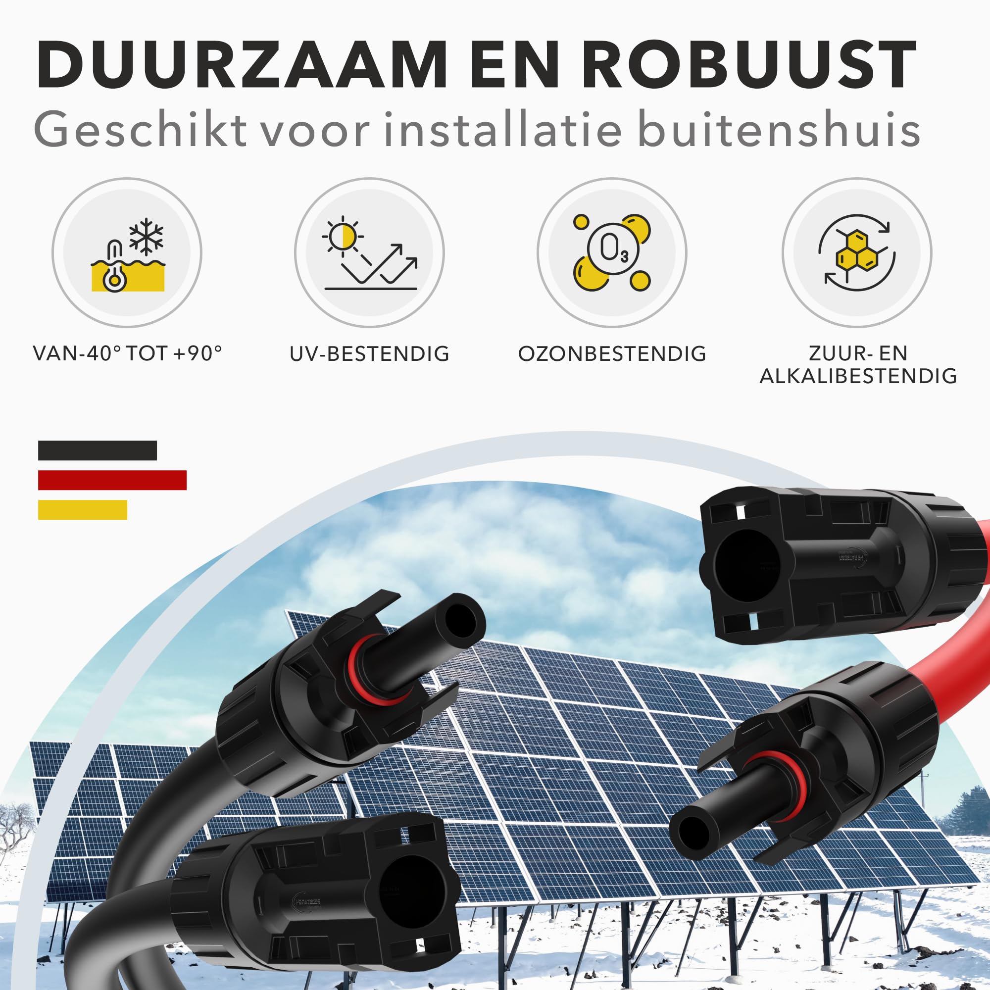 RedStar24 Zonnekabel Verlenging 4mm² - 7,5m - UV-bestendig, Fotovoltaïsch Kabel, PV Kabel met stekker, Verlengsnoer, Solar Verlengkabel IP68 voor Zonnepaneel, Omvormer & Laadregelaar - Duurzaam