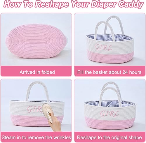 Miniatura 4 de DUHEL Organizador de pañales con asa, cesta de bebé para organizador y almacenamiento de pañales, artículos esenciales para recién nacidos, 3