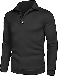 Suéter masculino casual slim fit pulôver tricotado camisola térmica cochilo interno, Preto, Large