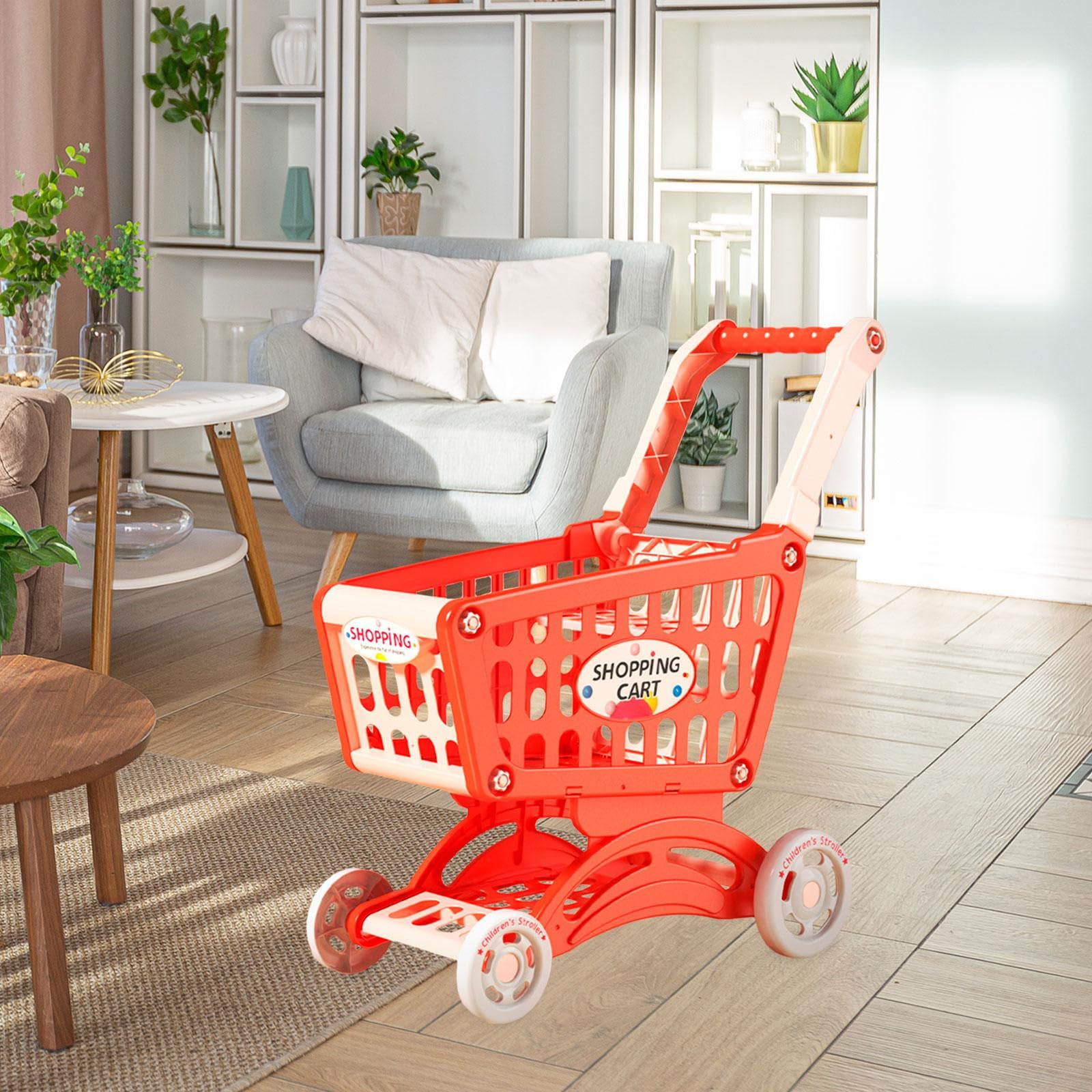Carrito de Compras para Niños, Carrito de Juguetes, Regalos de Valentín para Niños, Juguetes de rol, Rojo, Rojo