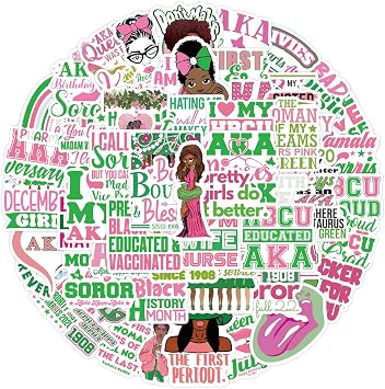 60Pcs Aka Sorority Stickers,Fellowship Cociety Waterproof Vinyl Aesthetic Stickers Decals for Laptop Water Bottles Skateboard Luggage Computer Snowboard. Gifts for Women Girls Kids Sorority