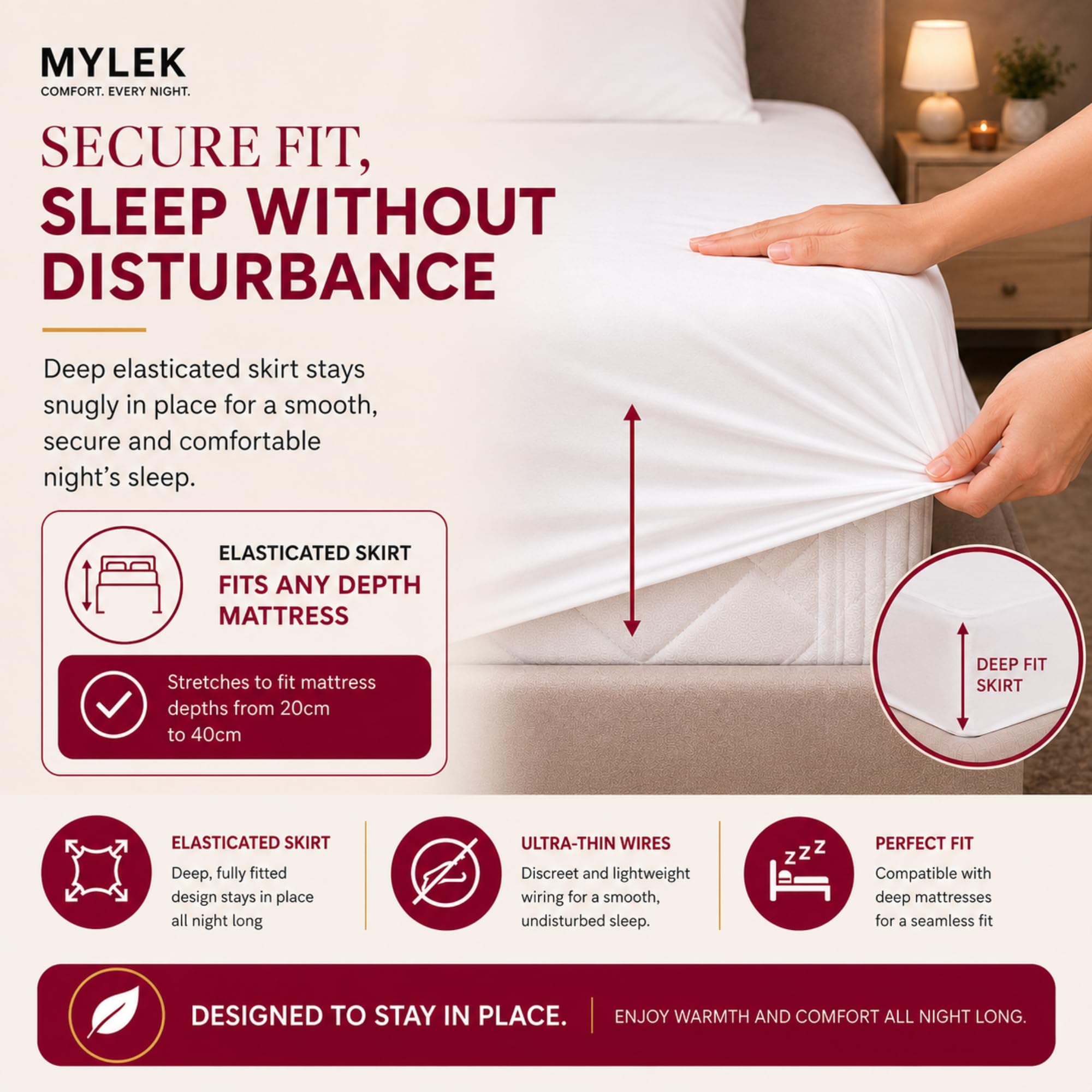 Mylek Coperta elettrica super king size con materasso riscaldato, doppio controllo, con bordo elastico, dimensioni 203 x 182 cm x 40 cm, protezione contro il surriscaldamento, riscaldamento rapido,
