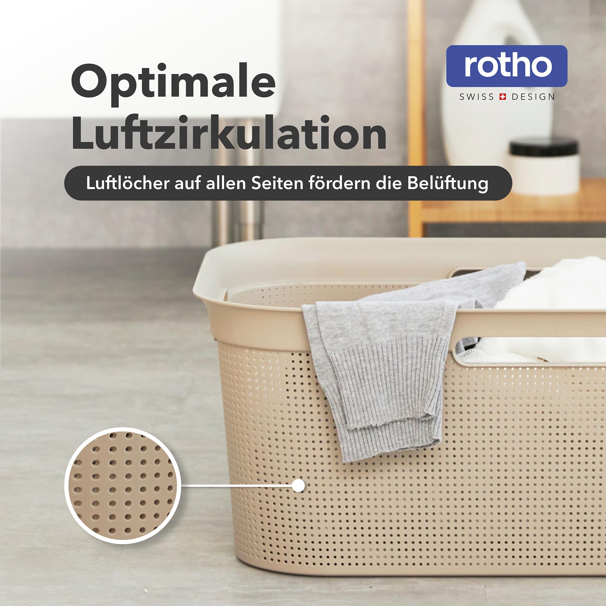 Rotho Brisen 4er-Set Wäschekorb 40l | leichter Wäschesammler mit 4 Griffen für bequemes Tragen | mit Belüftungslöchern | robust & langlebig | einfach zu reinigen & hygienisch | beige