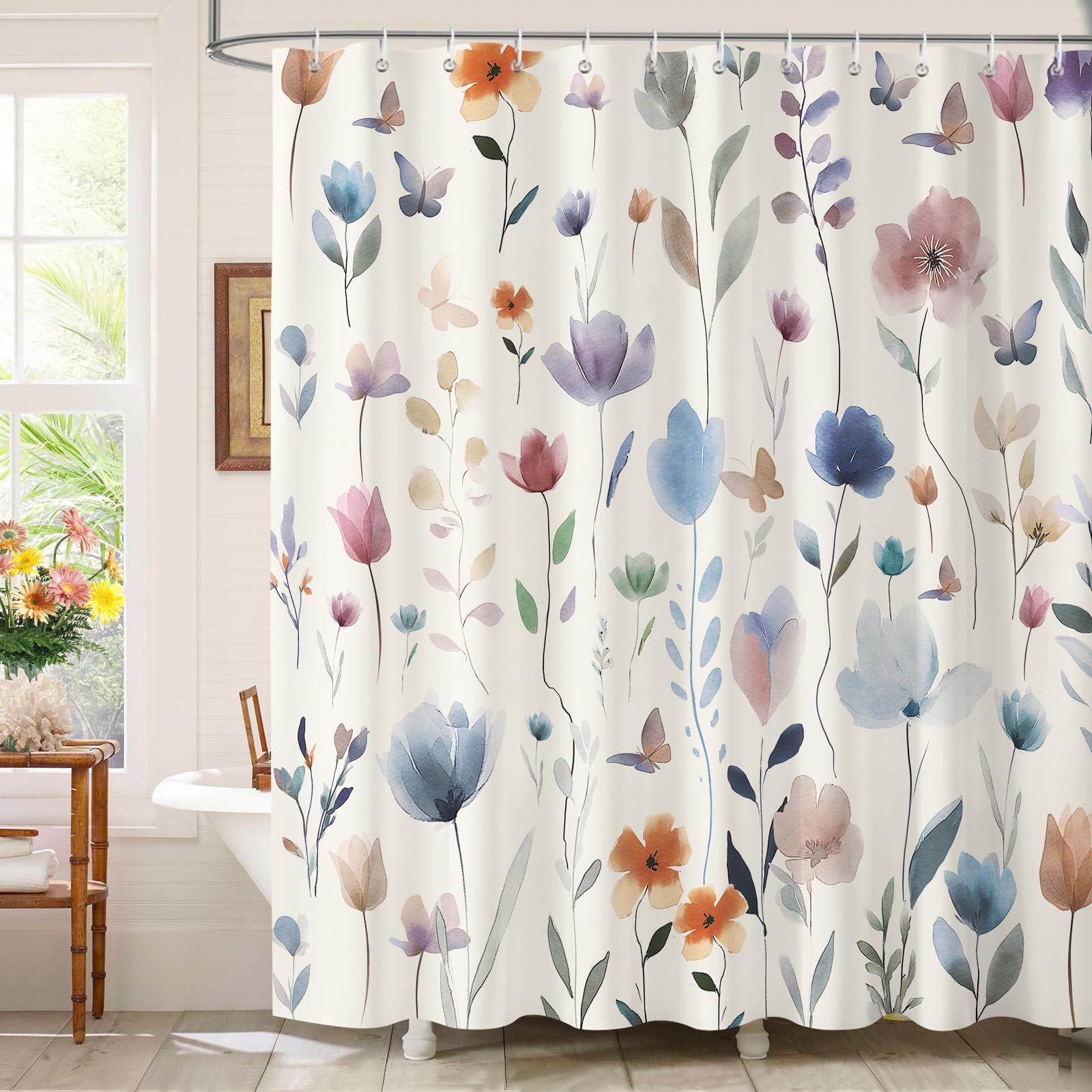 Dazzlewall Watercolor Floral Shower Curtain Mould & Mildew Resistant