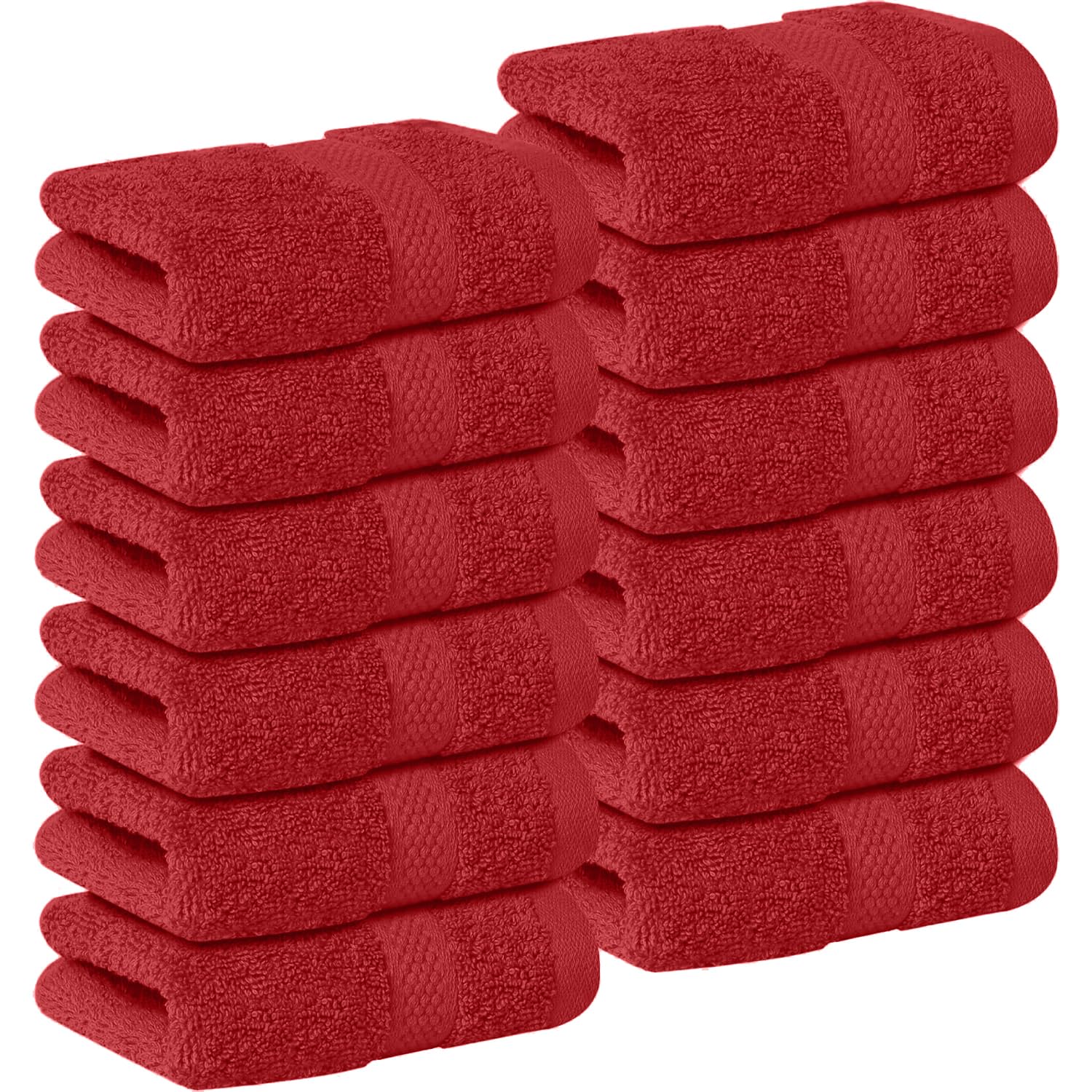 DAN RIVER 12-Pack Premium 100% Cotton Red Face Towels for Bathroom - Reusable Face Wash Cloths for Showering 12x12 Inches - 550 GSM Super Soft &amp; Absorbent Luxury WashCloths for Body, Spa &amp; Gym