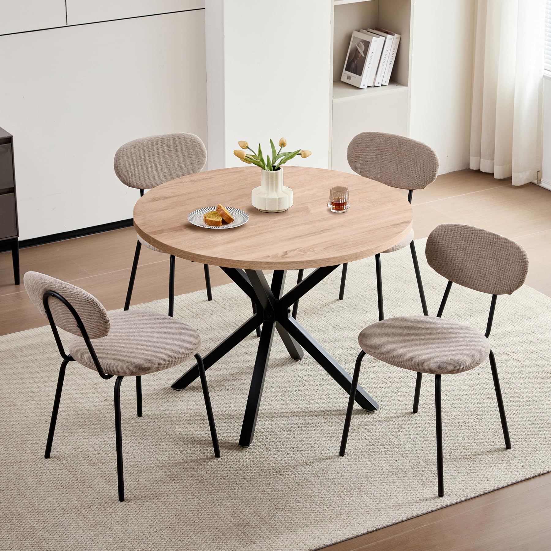 Juego de 4 Sillas de Comedor, Silla de Cocina Apilable, Silla Tapizada de Ocio con Patas de Metal Negro para Sala de Estar, Comedor, Cocina, Dormitorio - Caqui