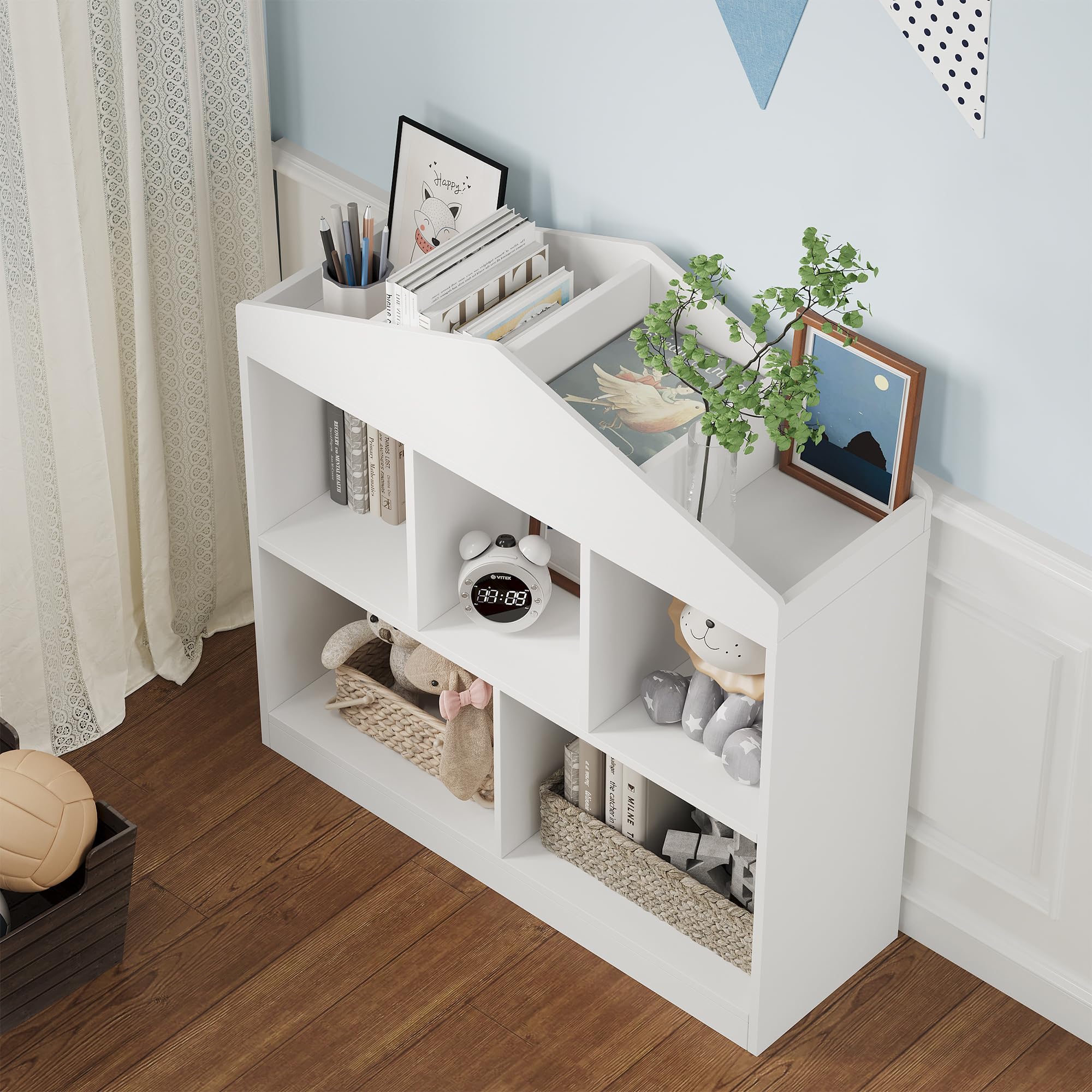 Kinder Bücherregal Hausform 90 x 30 x 90 cm Weiß, MDF Standregal