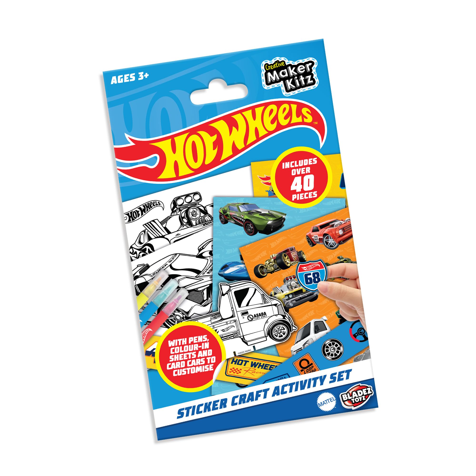 Hot Wheels Licensed Sticker Craft Activity Set Includes Card Cars, Stickers, Pens and Colouring Sheets, for Kids Art and Creative Play Toyz Age 3+