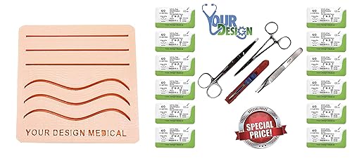 Kit completo de práctica de sutura para entrenamiento de sutura: incluye almohadilla de sutura de silicona con heridas y kit de herramientas