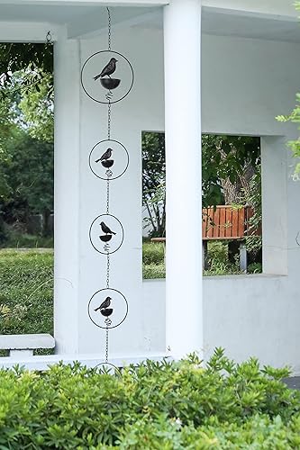 Miniatura 6 de NIKKAPOETRY Cadena de lluvia de pájaros de metal de 8.5 pies para canaletas, color negro