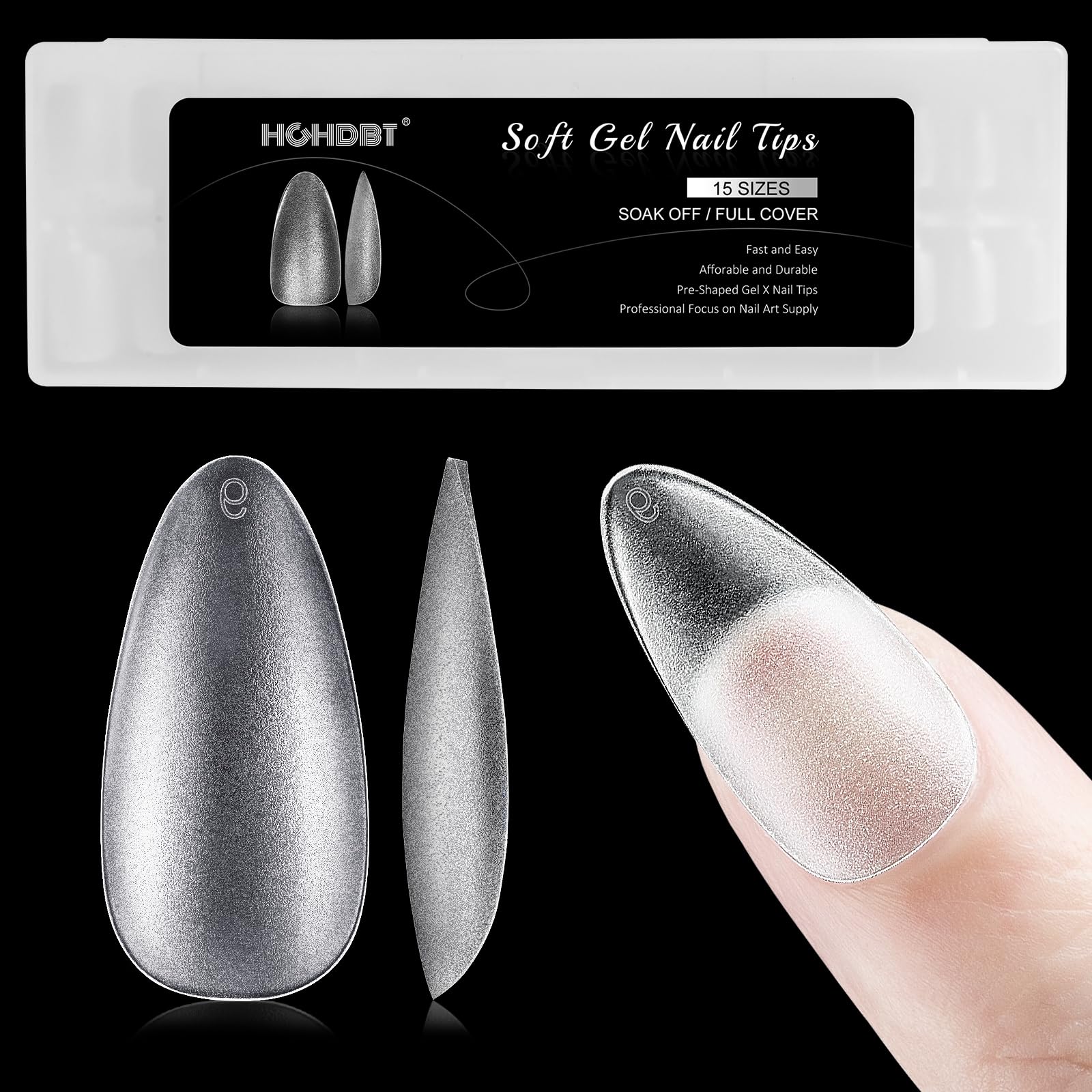 Medium Almond Nail Tips - 300pcs Upgraded Matte Soft Gel X Full Cover Acrylic False Nails Extension Tips in 15 Sizes