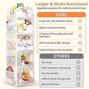 AXHOP Stuffed Animal Storage, 5 Tier - 8 Side Pockets Toy Storage Organizer, 63.8" Space-Saving Corner Storage for Kids' Bedroom & Playroom, Ivory