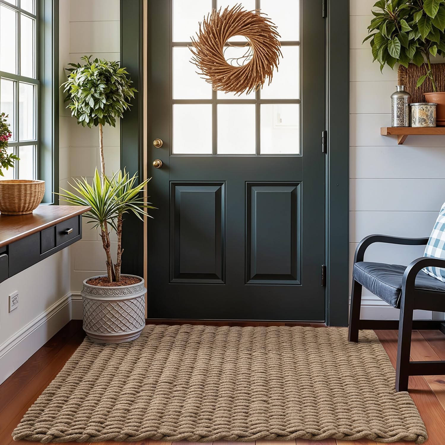 DEXI Felpudo de Yute Natural 60 x 90 cm, Alfombra Entrada Casa Exterior Antideslizante y Resistente, Felpudos Atrapar Suciedad para Puertas, Accesorios para el Hogar, Marrón