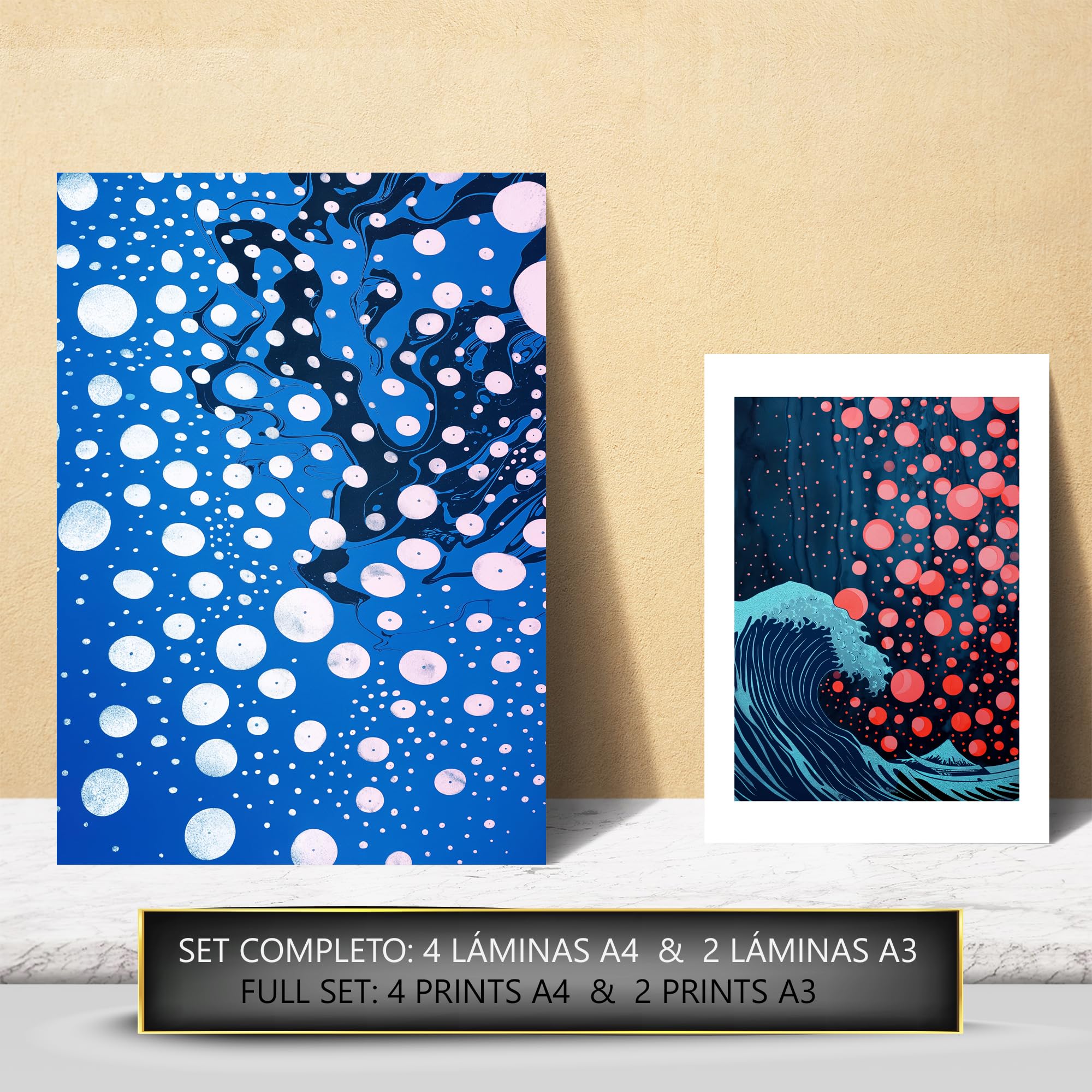 Nacnic Set of 6 Yayoi Kusama Fish Water Nature Blue Japanise Posters with design illustration to decorate the walls of home. Rooms - Image 3