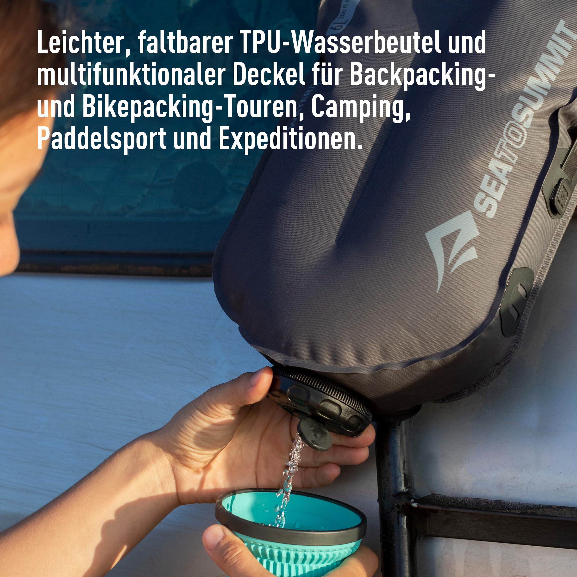 Sea to Summit - Watercell X 6L - Wasserbehälter & -Spender - Durchflusskontrolle & Duschkopf - BPA-freie Innenbeschichtung aus TPU - Kompakt - Wandern & Camping - 35 x 23 x 10cm - Grey - 195g