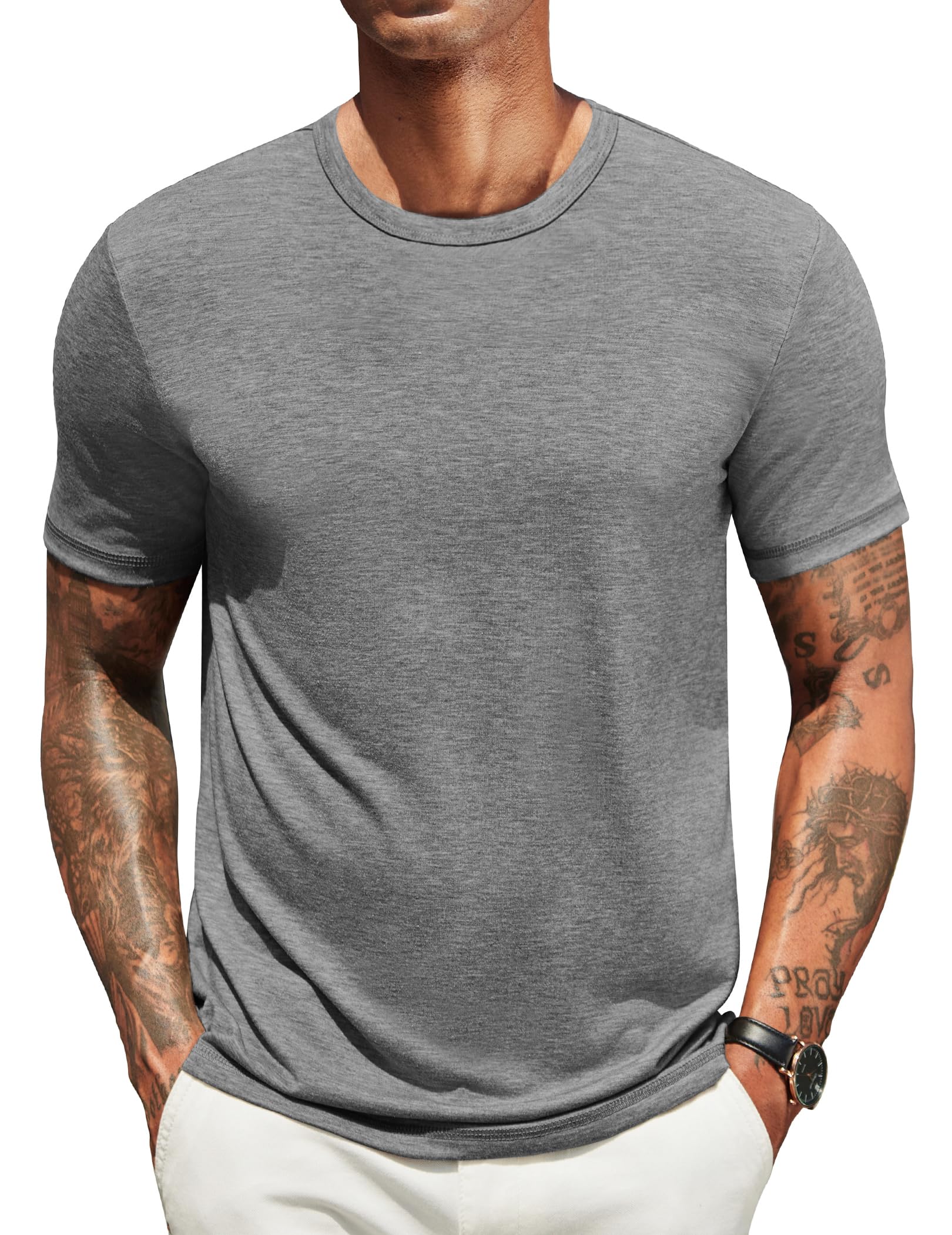 COOFANDY T Shirt Herren Kurzarm Sommer Tshirt Rundhals T-Shirt Unterhemd Einfarbig Basic Tshirt für Männer