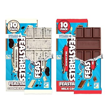MrBeast Feastables Chocolate Crunch Cookies & Creme Variety King Size 20ct | Fairtrade cocoa candy bars, ships cold, clean ingredients, no additives, sharable, party snacks, desserts, gifts, Halloween