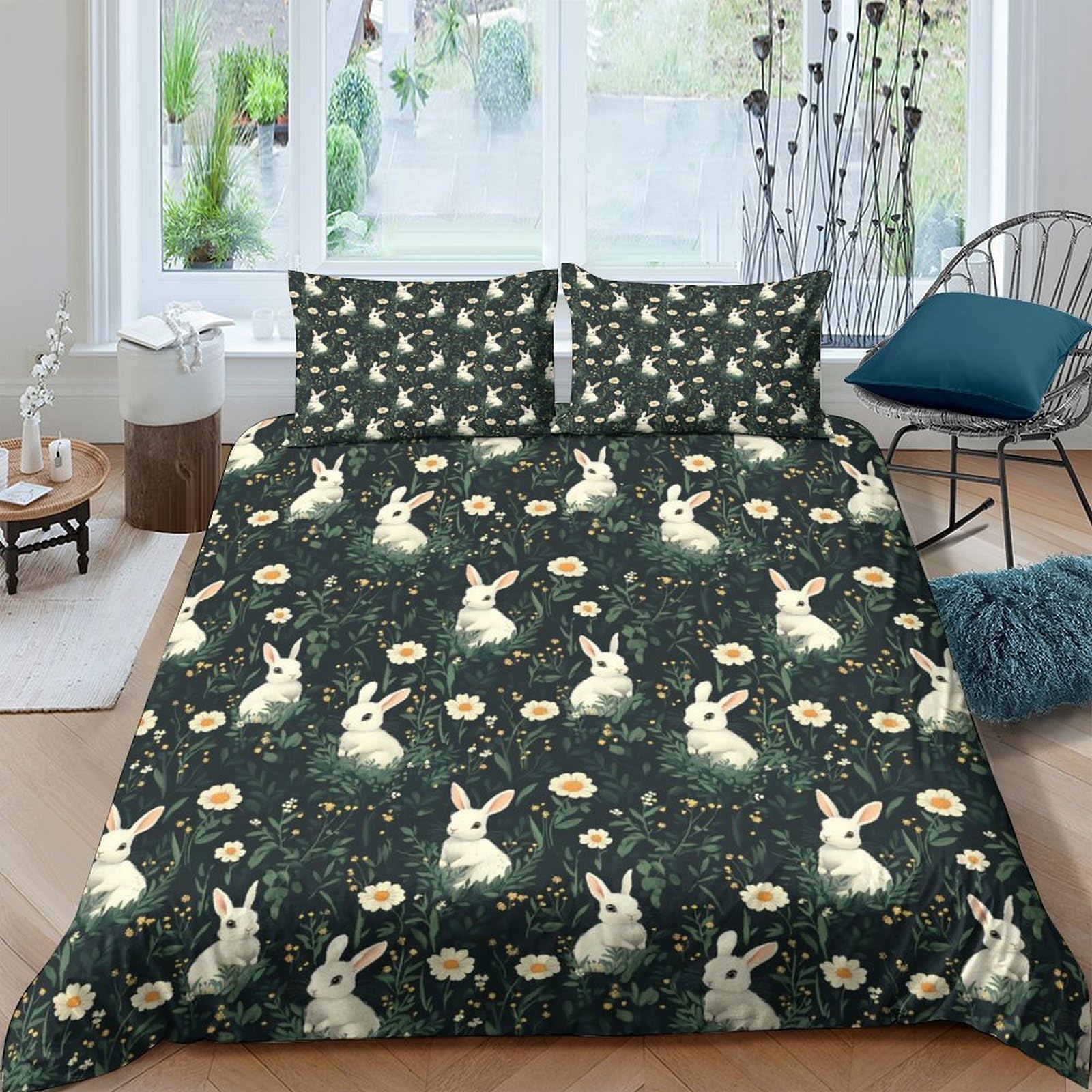 Ctjqhvkz Style-2 3D Printed Rabbit Meadow Fitted Sheet Microfiber Soft Floral Bed Sheet For Bedroom Dorm Mattress Decor Protection Single（135X200cm）