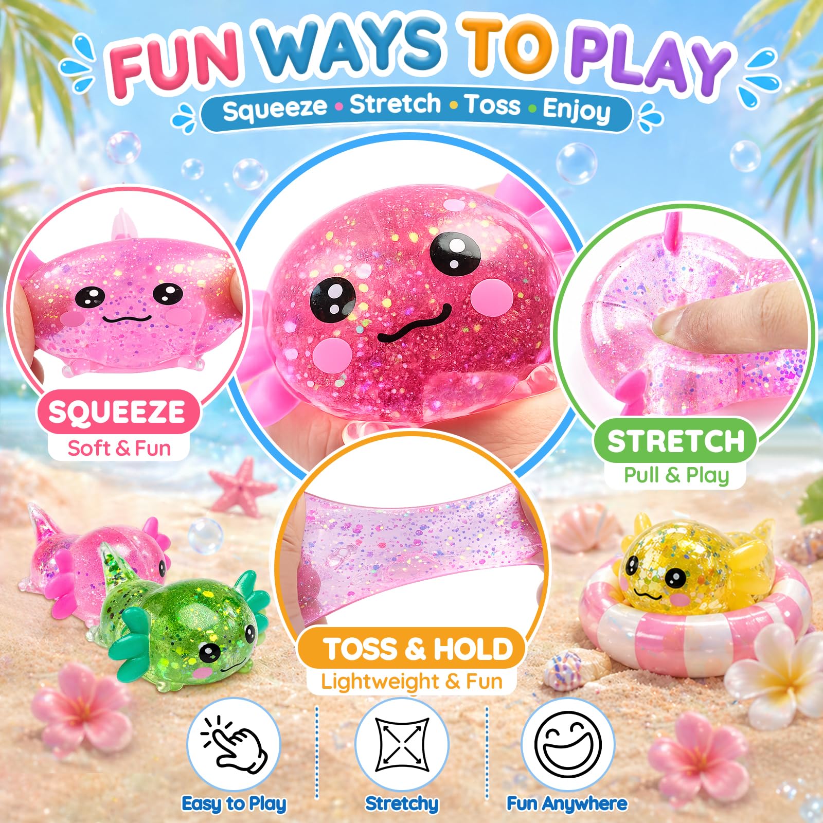 Axolotl Squishy Stress Relief Toy,Fidget Toys for Kids Youth Adult,Cute Malt Sugar Axolotl Toy Adults,Soft Squeeze Sensory Toy for Kids and Adults,Handheld Stress Ball for Anxiety and Focus (pink) - Image 3