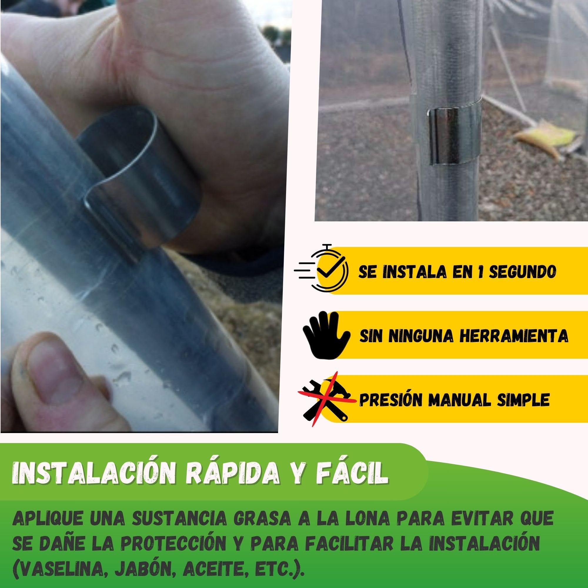 JARDEN® Pack de 40 Clips Metálicos de 25 mm – Acero Galvanizado para Invernadero y Túnel de Jardín – Fijación de Plástico de Invernadero y Lonas