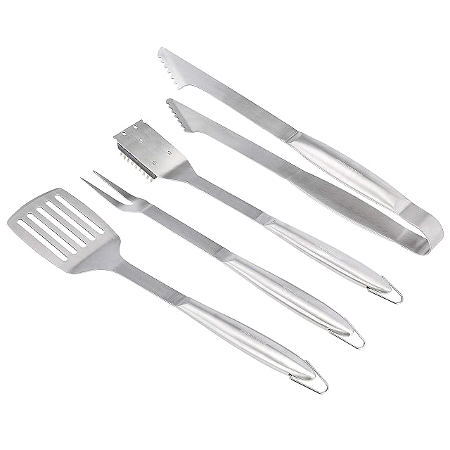 AmazonCommercial 4-Piece Heavy Duty Stainless Steel BBQ Grilling Tools Set