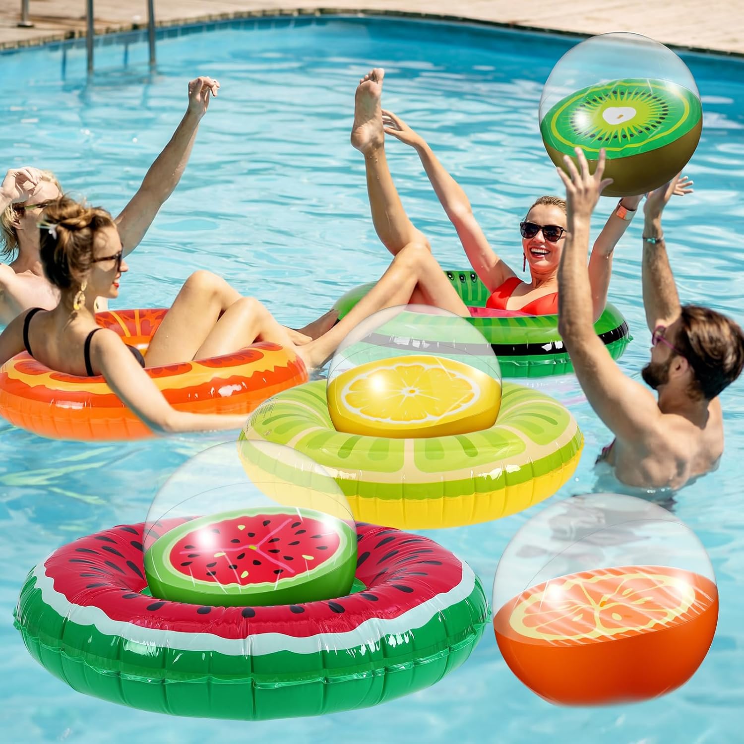 12 Pcs Fruit Pool Floats Watermelon Swimming Rings Watermelon Beach Balls Inflatable Pool Floaties Inflatable Tubes Floaties Hawaiian Beach Summer Tropical Party for Adult