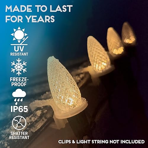 Miniatura 4 de HLO Lighting Juego de 25 bombillas LED de Navidad C9 de color blanco cálido para uso en interiores y exteriores  Bombilla de repuesto duradera