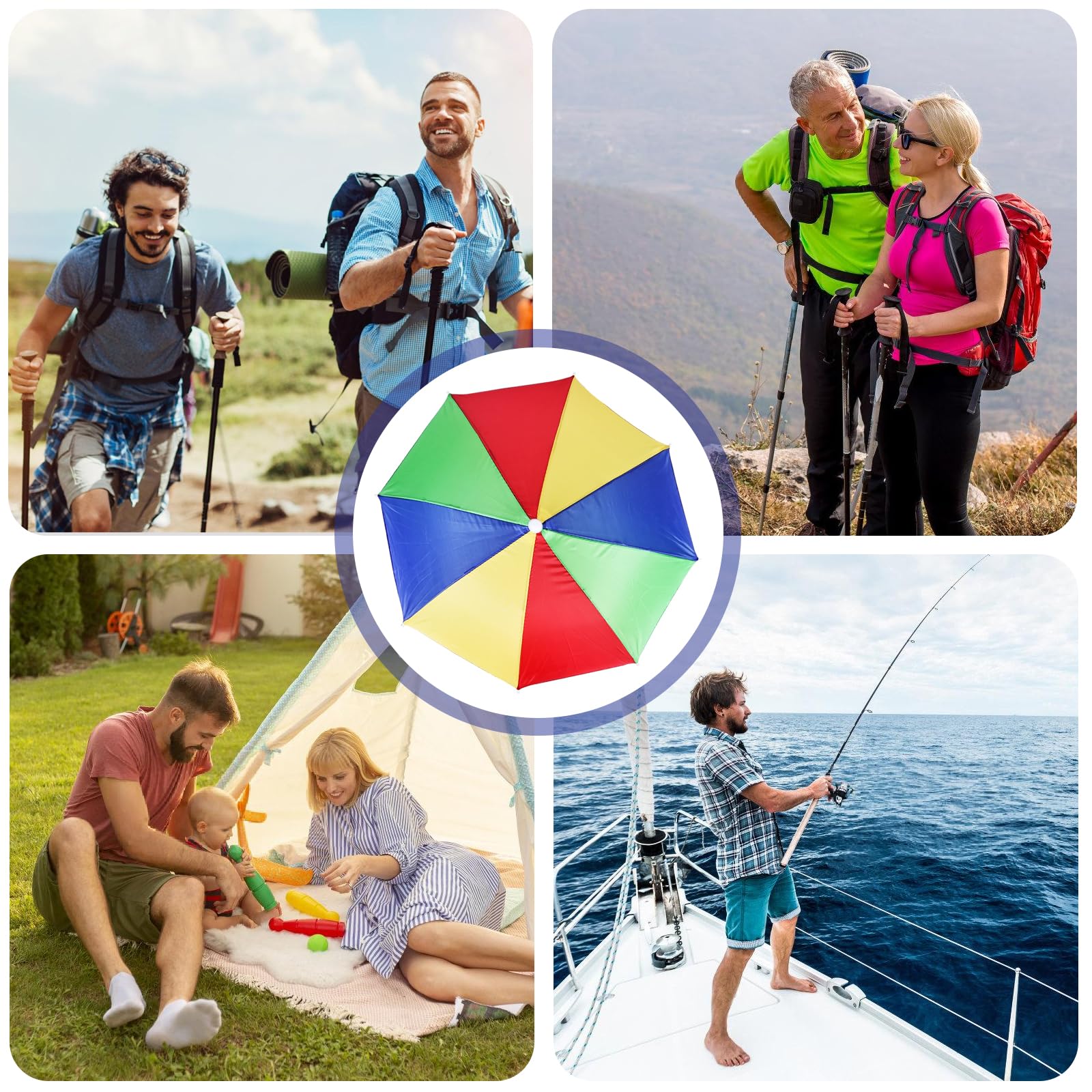 6 Pièces Chapeau Parapluie Pliant, Mains Libres Parapluie de Pêche avec Bandes Élastiques pour Le Golf Le Cyclisme L’Exterieur