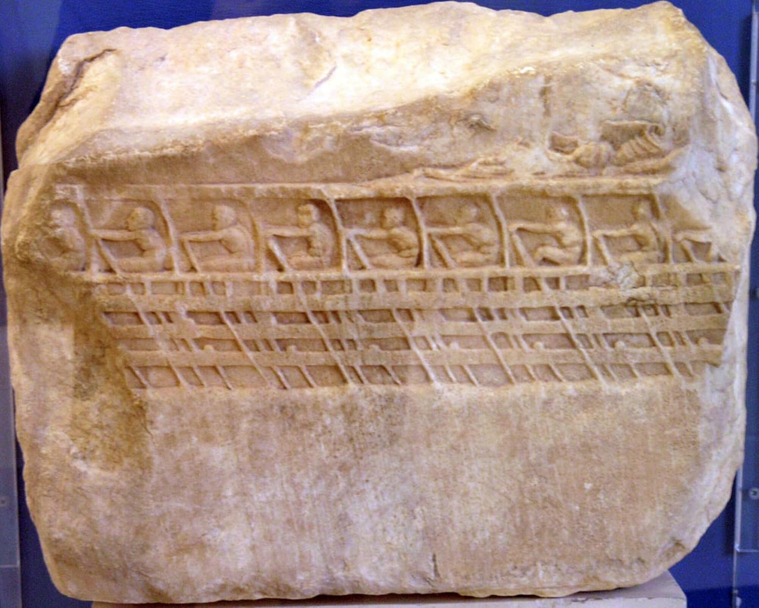 24″x36″ Canvas, The Lenormant Relief from the Athenian Acropolis depicting the rowers of an aphract Athenian trireme c 410 BC Found in 1852 it is one of the main pictorial testaments to the layo – Gallery Print