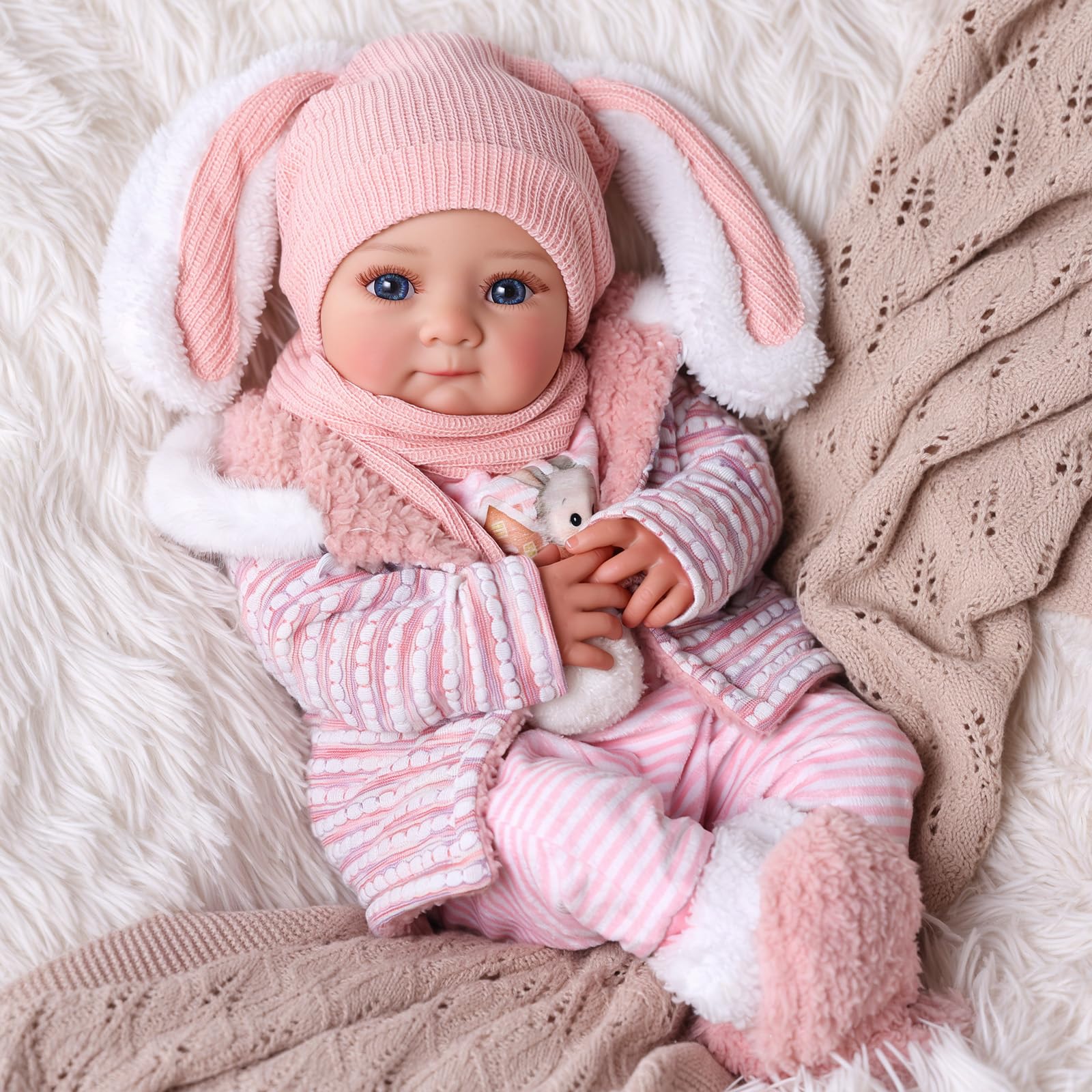 JIZHI Bambole Reborn Realistica 43cm Corpo Tessuto Capelli Dipinti Scatola Regalo Bambini +3 anni