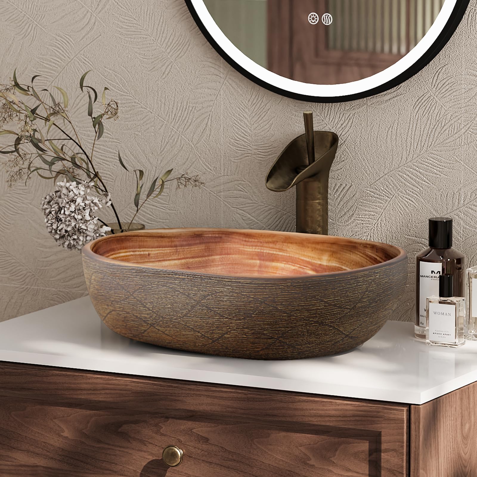 homary Waschbecken Oval aus Keramik, Modernes Aufsatzwaschbecken, 48x34cm Waschschale ohne Überlauf Edles Design-Waschbecken für Badezimmer und Gäste-WC, Kratzfestes