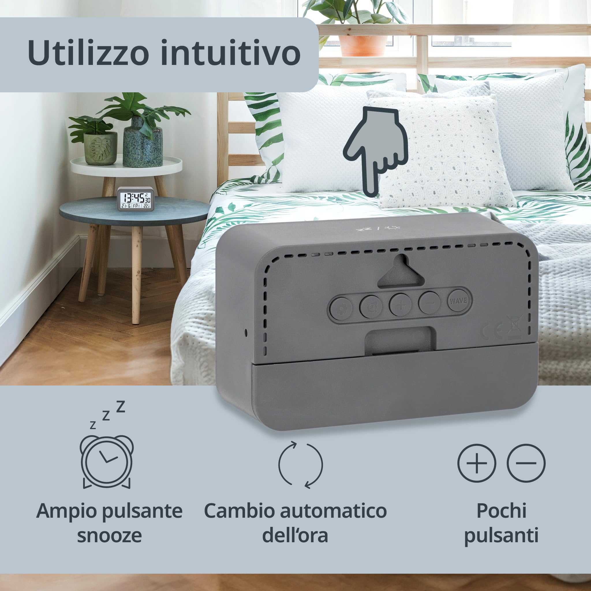 ADE Sveglia radio-controllata digitale con luce, temperatura e calendario, compatta