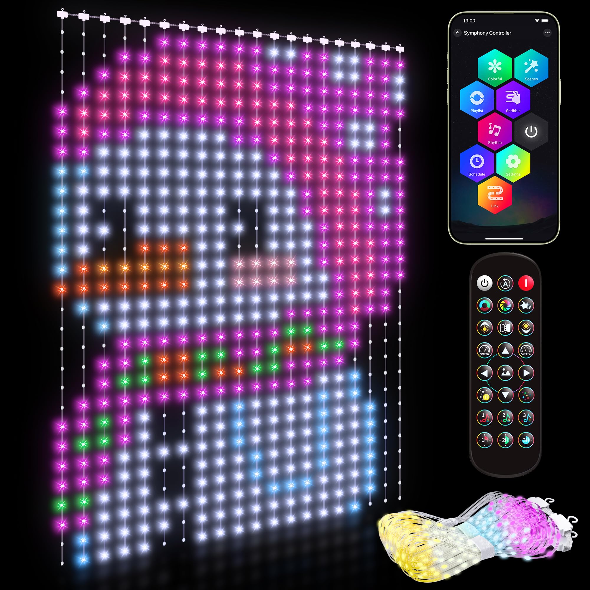 Crebricy High Pixel Smart Curtain Lights - LED Pioneering App Controlled Color Changing American Flag Light Outdoor Indoor for Christmas, Halloween,