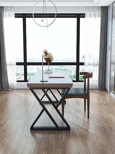 Miniatura 4 de Escritorio de madera maciza de 55 pulgadas de ancho, escritorio de oficina en casa, mesa de escritura industrial moderna de metal, estación de