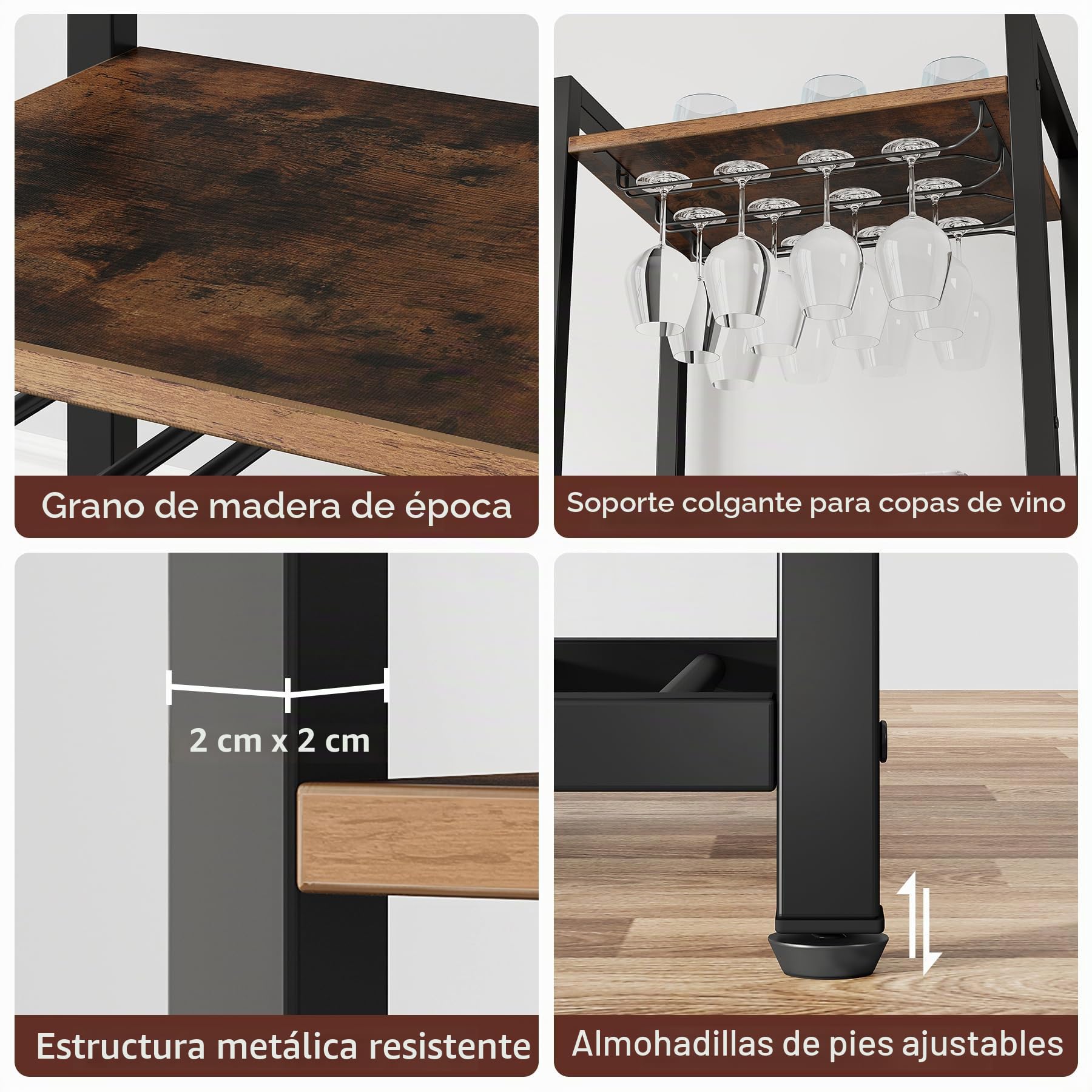 Tribesigns Botellero Vino con Soporte para 20 Botellas, Organizador de Almacenamiento de Vino con Soporte de Copas de Vino, Soporte para Botellero de Madera para Salón, Cocina,35 x 45 x 180cm (Marrón)