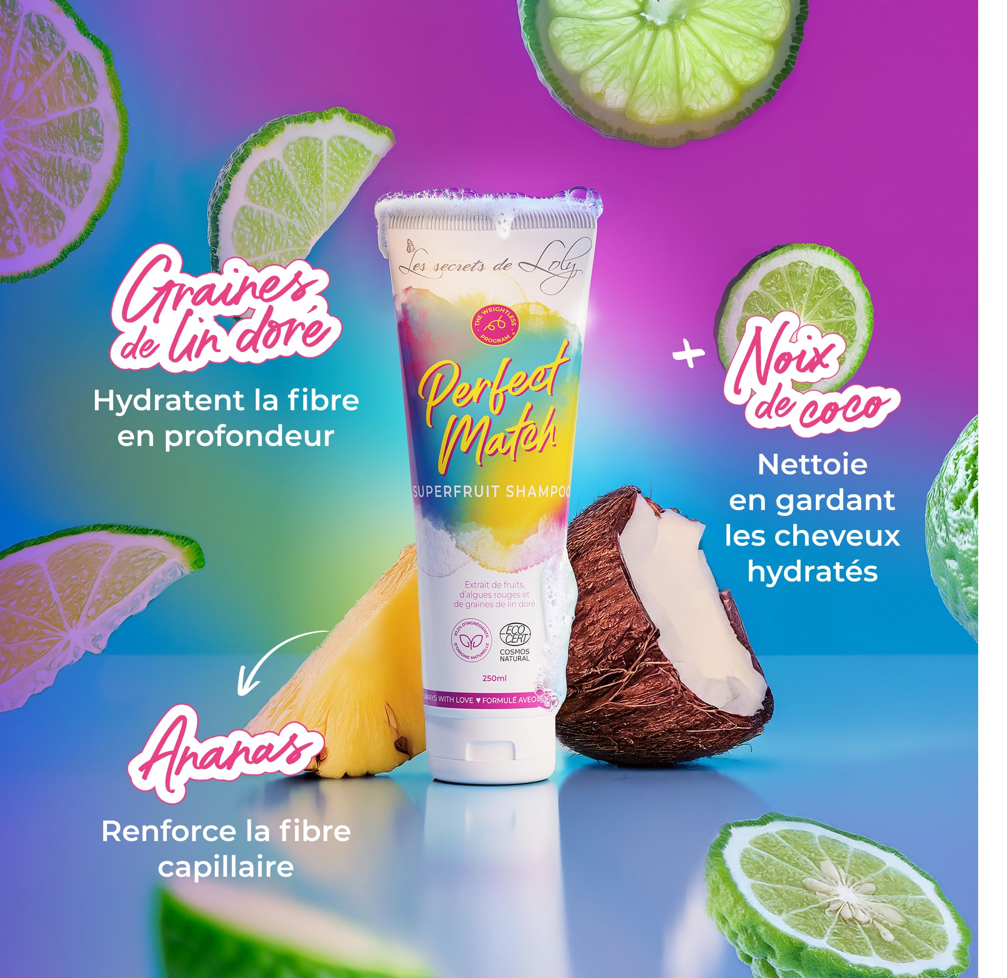 Les Secrets de Loly – Perfect Match – Shampooing sans Sulfate – Cheveux Ondulés, Bouclés & Frisés – Hydratant Léger – 97% d'Origine Naturelle – 250 ml