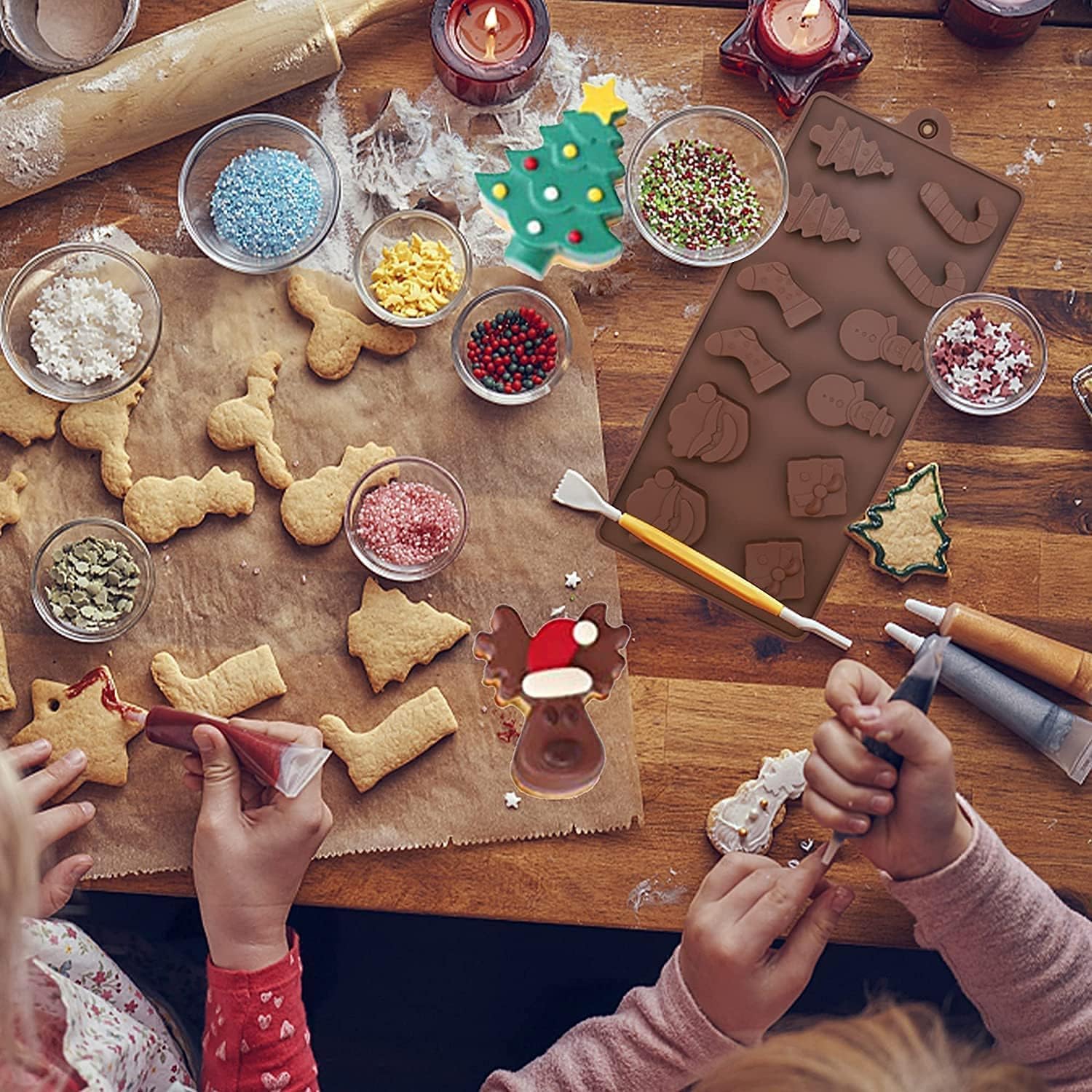 Christmas Silicone Mold with 12 Cavities – Holiday Shapes for Chocolate, Candy, Cookies, Cake, Cupcakes & Party Decorations