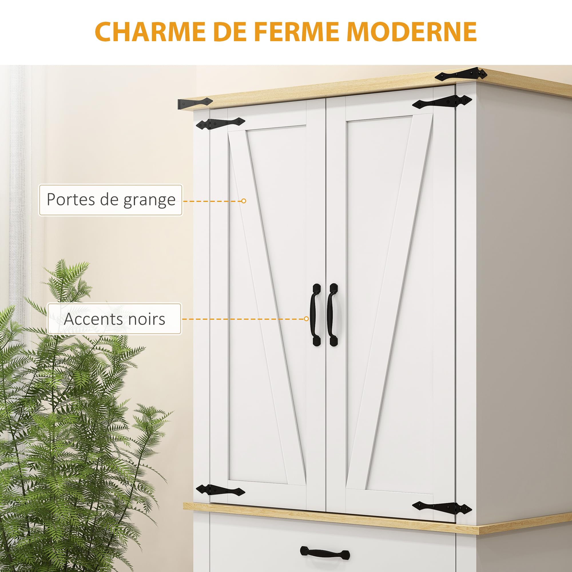 HOMCOM Armoire de Cuisine Buffet Cuisine 4 Portes 76,5 x 40 x 181 cm Blanc