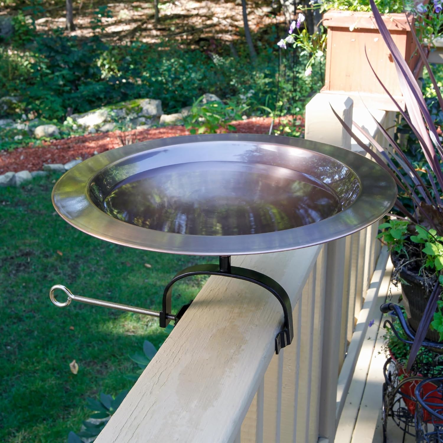 18" Classic Copper Birdbath- Over Rail Bracket