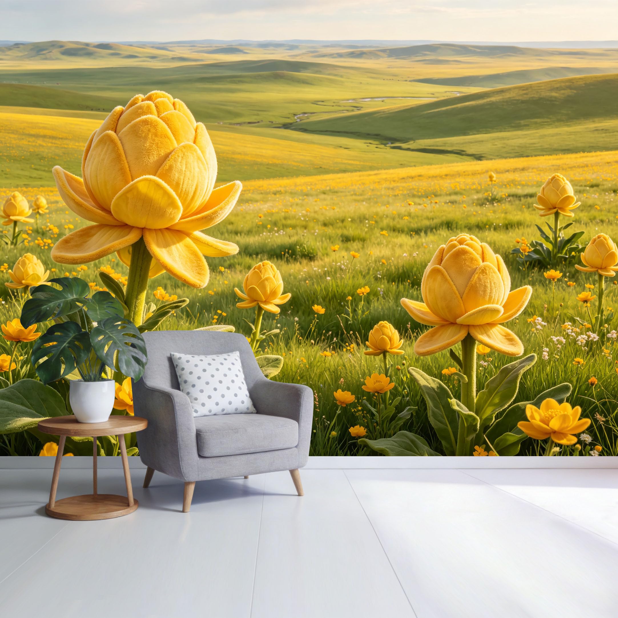Custom Size Wall Mural Yellow Blooming Meadow Landscape Golden Flower Field Botanical Nature Scene SelfAdhesive Wall Fabric Removable Wallpaper for Home Office Decor