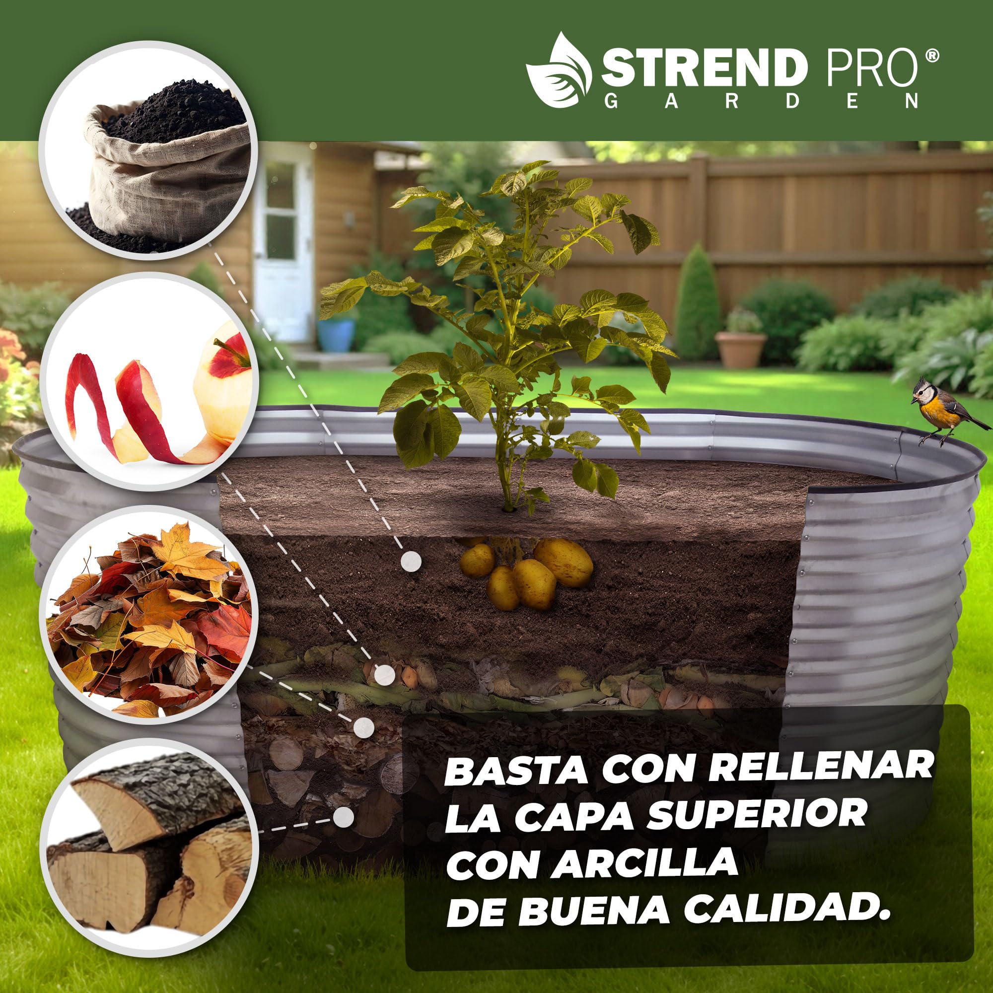STREND PRO Bancal de Metal 200 x 100 x 80 cm (Largo x Ancho x Alto) | Kit de bancal de Metal para jardín Chapa | bancal de jardín de Acero galvanizado para Verduras, Hierbas y Plantas de Tomate
