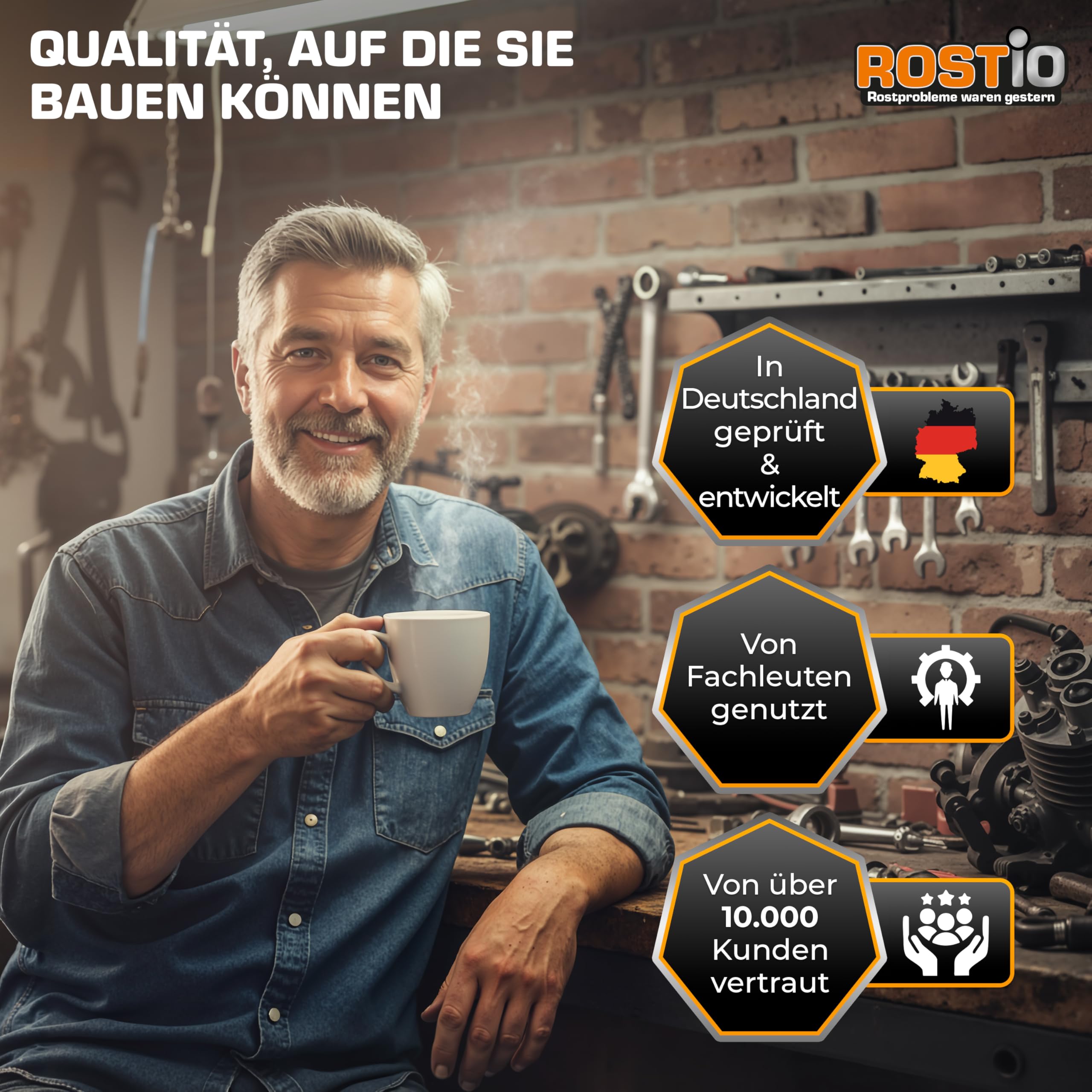 Rostio Tankentroster-Set 1L – inkl. Tank-Schutzemulsion 500 ml + Tauchsieder – hochergiebig (1 : 10) – für Tanks bis 10L – Rostentferner & Korrosionsschutz – Entrostung auch bei starkem Rost