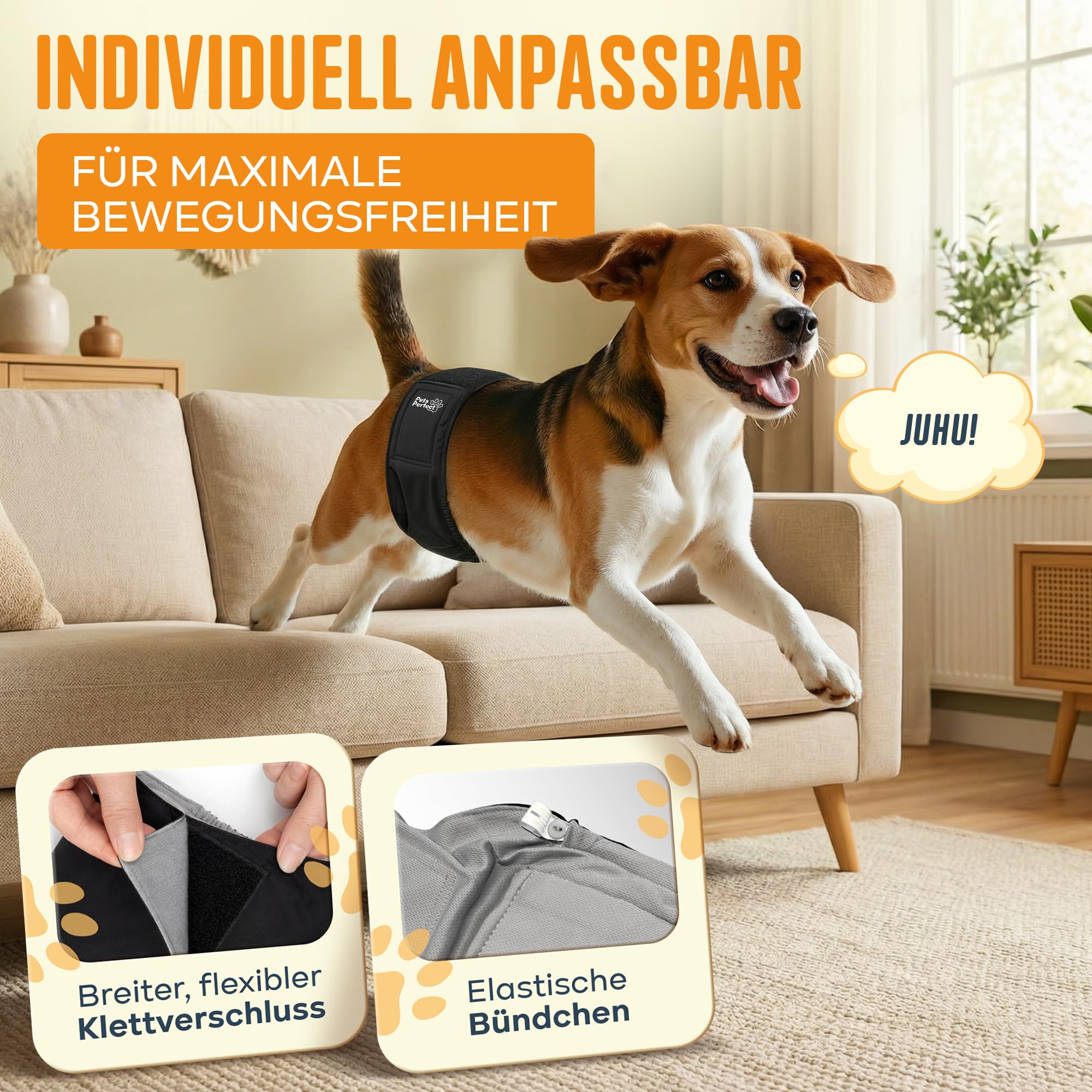 Hundewindeln für Rüden – Wiederverwendbare Windeln für Hunde, hoch absorbierende 5-Lagen Hunde Windeln Rüden, waschmaschinenfest, verstellbar mit Klettverschluss