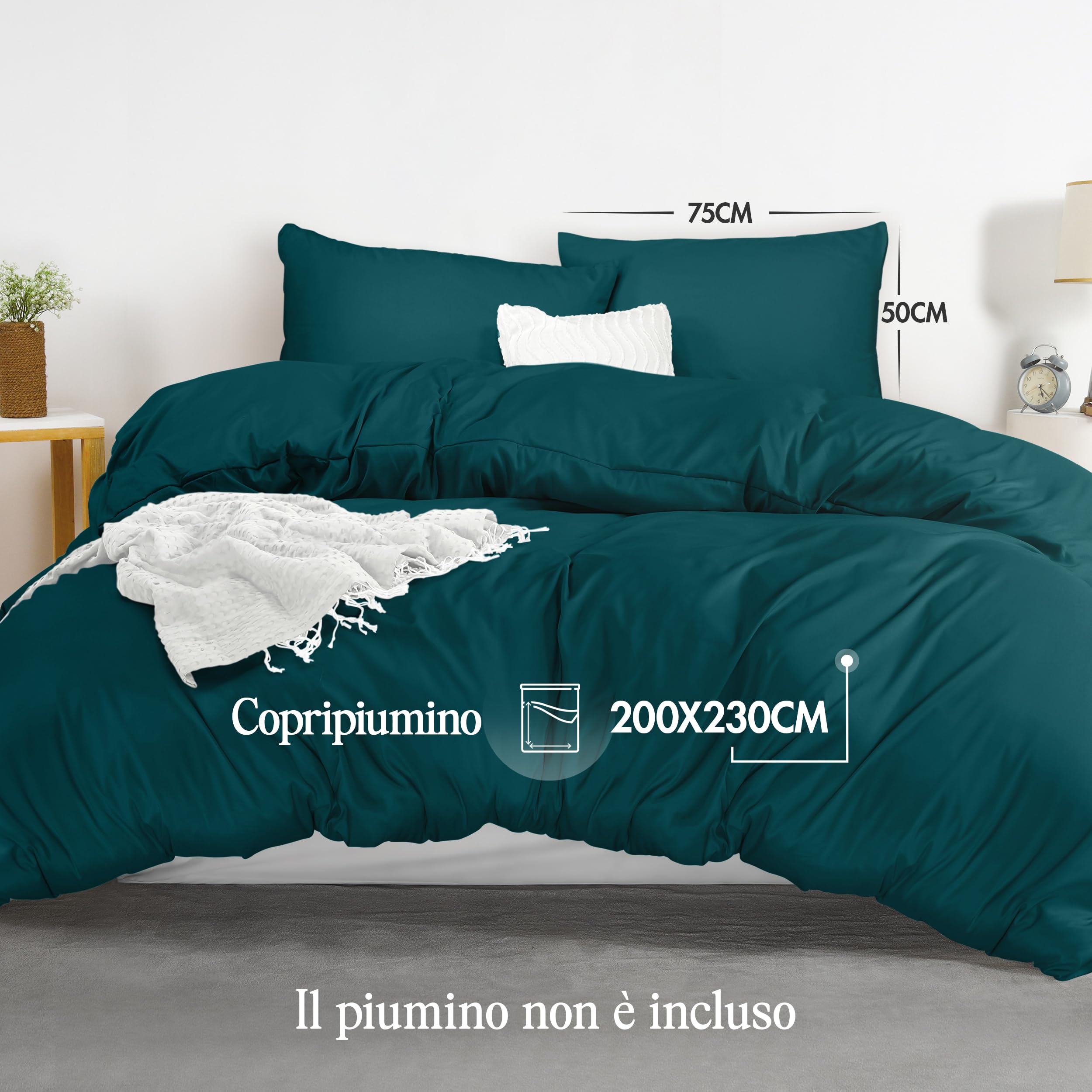 Utopia Bedding Copripiumino Una Piazza e Mezza - Microfibra Copripiumino 200x200cm + Federe 50x75cm - Verde Alzavola